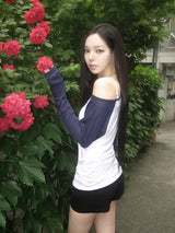 Keuen Raglan Color Matching See-through Long Sleeve T-shirt
