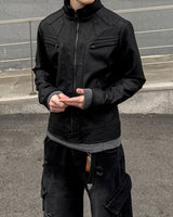 Kale Panel High-Neck Leather Jacket