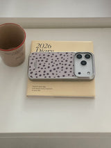 DOT LEOPARD SILVER GLASS CASE (BEIGE BROWN)