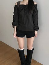 Dear button off-shoulder blouse (2 colors)