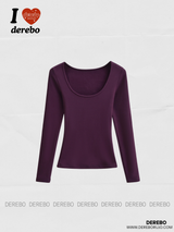 deep wide-neck slim long-sleeved knit shirt