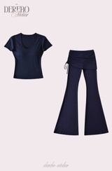 Liiv short-sleeve cap training shirring pants set (TOP)