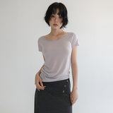 [Atimo] ベーシック Uネック ショートスリーブ Tシャツ - 5カラー