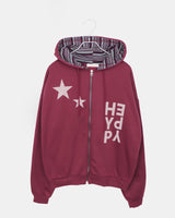 Sking Star Print Stripe Colorblock Loose Fit Hoodie Zip-Up