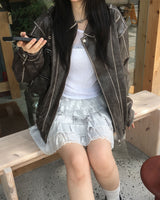 Washing big pocket leather jacket