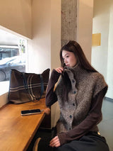 Multicolor Turtleneck Knit Vest 