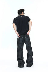 Pleated Studded V-Neck T-Shirt
