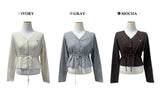 Ethereal Soft Edge Frill Ribbon Strap Long Sleeve Knit Cardigan (3 Colors)