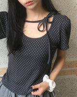 Hael Dot Puff Sleeve Strap T-Shirt
