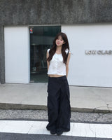 Belted wide skirt pants