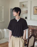 ハーネル レイヤード リブド ヘンリー ネック ショート スリーブ Tシャツ
