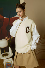 3D C Patch Ivory Knit Vest [Unisex]