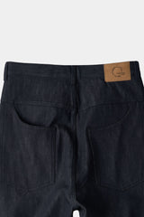 Natural High Waist Baggy Fit Selvedge Denim Pants(Navy)