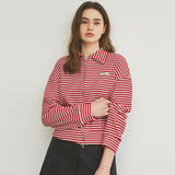 Stripe Tweed Waffle Zip-Up_Red