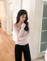 Pendant Deep V-neck One Shoulder Knit (5color)