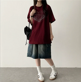フェイスハートボクシーフィット半袖Tシャツ
