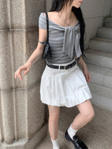 [🖤MD PICK] シネマストライプタイオフショルダートップ (Gray)