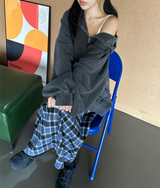 (UNISEX/2WAY) ビッグフードピグメントボクシーヒップルーズジップアップ - 2 COLOR