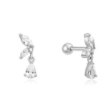 silver marquise drop barbell single piercing rhodium plating + 925 silver E070-13H