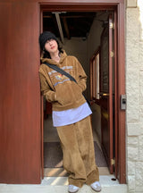 [Mink Brushed] Trust velvet corduroy crop hood pants SET