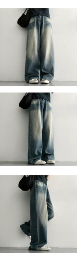 [Summer long pants!] Dabber vintage washed wide denim pants