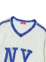 NYフラッグVネックニット  (HEATHER GREY)
