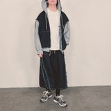 layered deconstructed denim capri shorts_blue