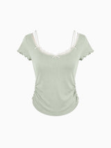 RUFFLE-TRIM RIBBED BABY TEE (4COLORS!)
