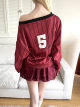 1459. Number stripe one shoulder mtm (3color)