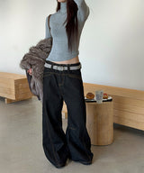 [Unisex] Stitch curve flare denim pants