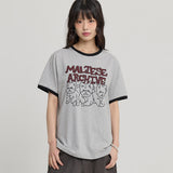 マルチーズアーカイブライングラフィックリンガー半袖Tシャツ