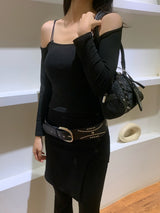 リアインナーキャップオフショルダーストラップトップス