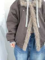 Milkfur high neck suede jumper