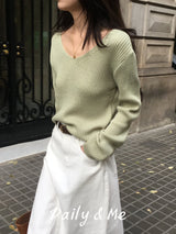 Ribbed knit V-neck(3color)