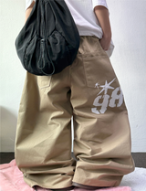 HIGH QUALITY 🐣 KOREAN / STRING 🤎 HIGHTEEN TEENAGER TATTOO LETTERING COTTON WIDE BALLOON LONG PANTS 🐣🤎🖤🩶💚 - 5 COLORS