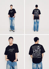 [24SS] ベアフレンズドゥードゥルアートワーク半袖Tシャツ　ブラック