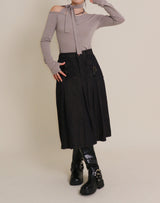 (Napping T-shirt) Euren One Shoulder Ribbon Tie Long-Sleeved Warmer T-Shirt
