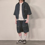 stripe denim shorts_blue