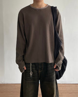 グリッドクロップワッフルリンガーTシャツ