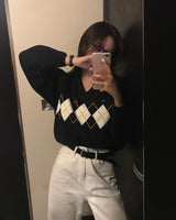 [BELLIDE MADE] ルーズフィットアーガイルVネックニットウェア