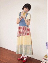 Chemical Girls Elastic waist A-line denim patchwork long strap dress