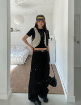 Lining string buckle crop vest