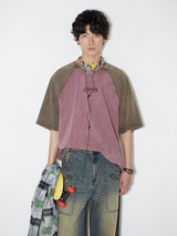 Washed-out American retro style raglan sleeve T-shirt with loose short sleeves and letter print.