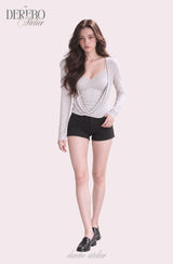 Mood Gray Shirring Layered Two-Piece Top