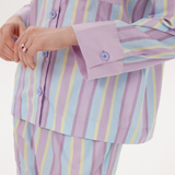 Purple Cotton contrast striped loungewear set