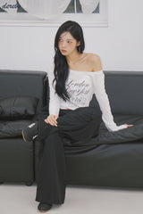 Lace lettering wide casual banding pants