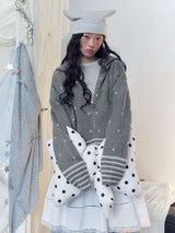 Kitsch Polka Dot Stripe Jacquard Hooded Knit Cardigan