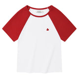 KIRSH PLAIN COLOR MIX RAGLAN CROP T-SHIRT - RED   