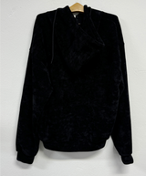 RIBBON PATTERN VELVET HOOD ZIP-UP💚💙🖤 - 3 COLORS