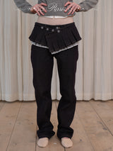 rirri Raw Denim Straight-leg Versatile Jeans with Detachable Pleated Waist Skirt